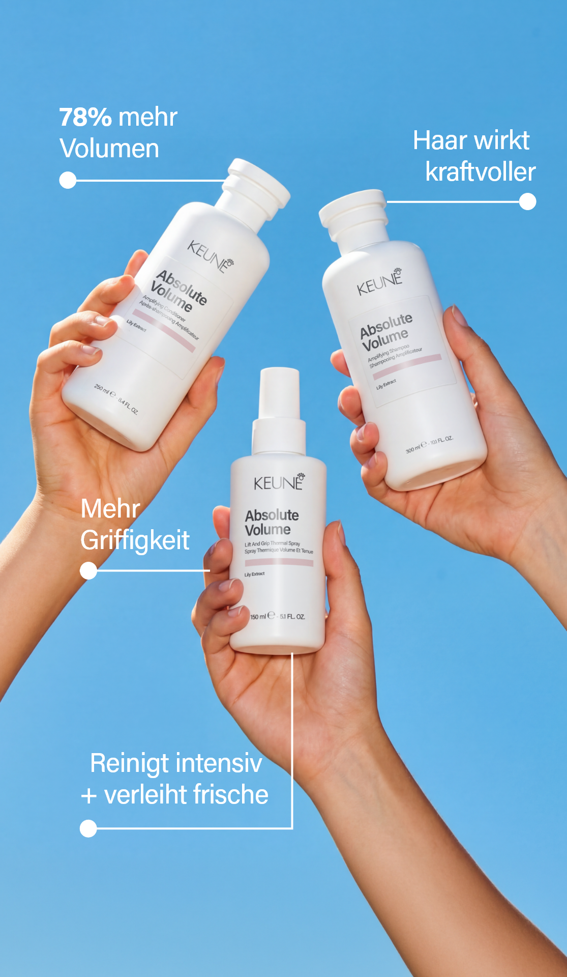 Keune Absolute Volume Shampoo: Erhöht Volumen und Dicke für dein dünnes Haar. Genieße fülligeres Haar mit leichter Formel. Ideal für feine Haarpflege.