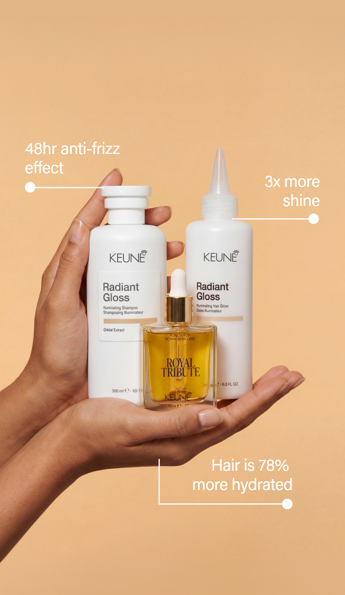 Radiant Gloss Illume Infusion: Verwandle stumpfes Haar mit Keunes leichtem Haaröl. Erziele glatte, glänzende Haare. 3x mehr Glanz, Frizz-Kontrolle—perfekte Haarpflegeprodukte. 