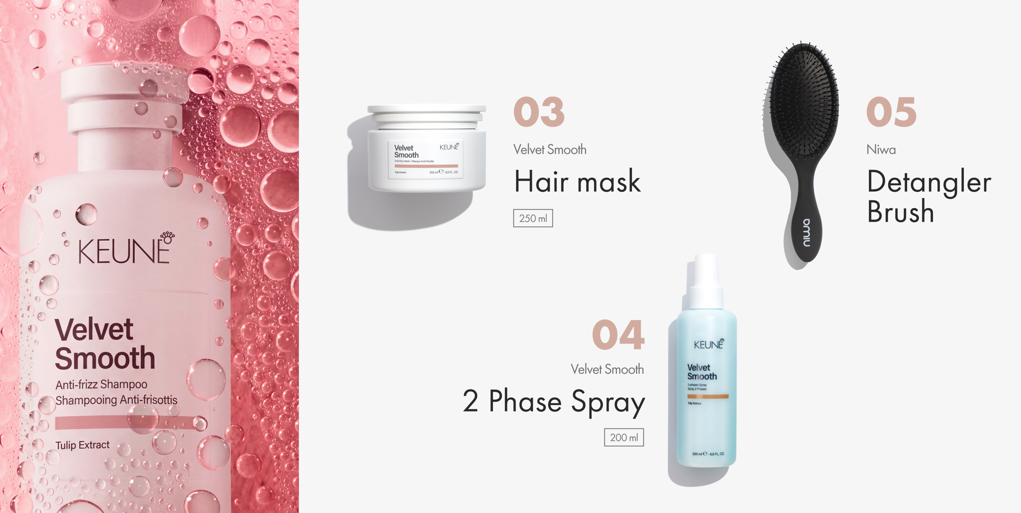  Keune Smooth Control Set with detangler brush for smooth, silky hair.